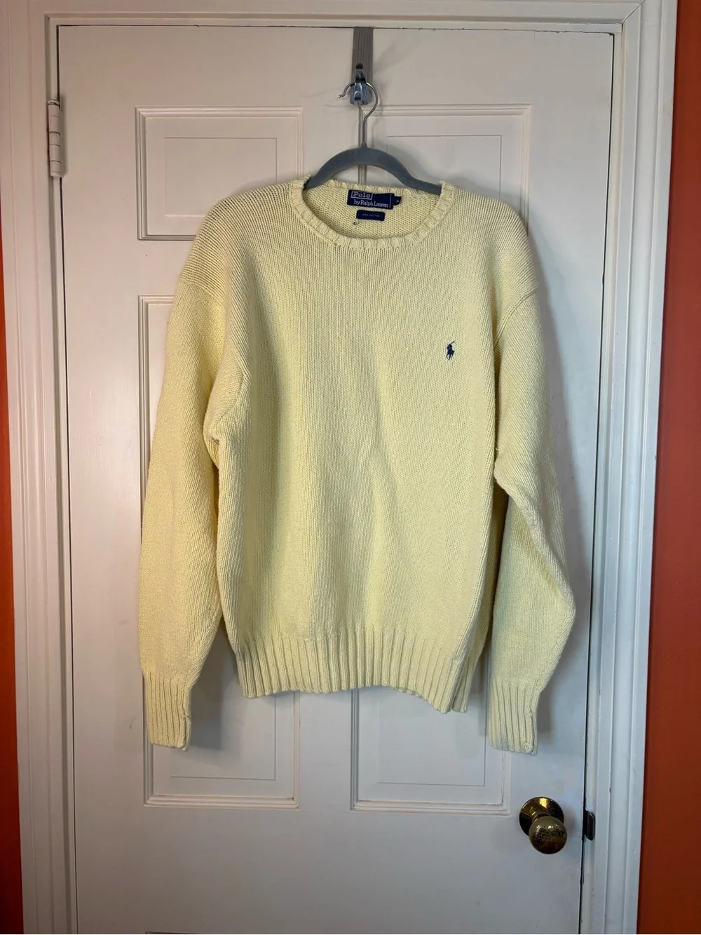 Polo Ralph Lauren Sweater Mens XL Yellow Knit Pullover Crew Neck Stretch Preppy - Picture 7 of 7